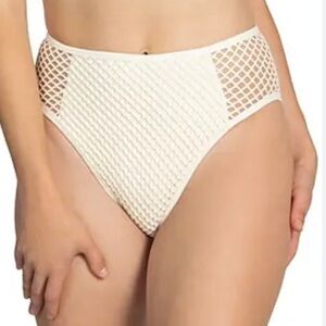 NWT Robin Piccone High-Waist White Crochet Bikini Bottoms in Size Small